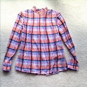 MAX Jeans Plaid Ruffle Long Sleeve Blouse